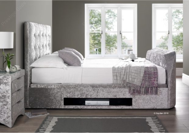 Barnard TV Ottoman Bed, Silver Crushed Velvet